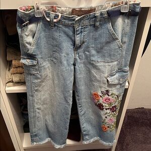 Candie's Blue Denim Capris with Floral Accents